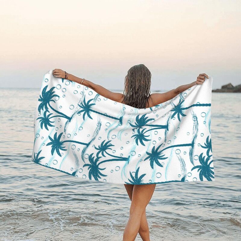 Cross Border dark blue Palm Tree Wave Printing Microfiber Seaside Holiday Bath Towel Sports Fitness Towel Wholesale Cross Border dark blue Palm Tree Wave Printing Microfiber Seaside Holiday Bath Towel Sports Fitness Towel Wholesale