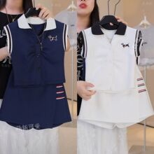 女宝气质韩系学院风短裙套装中大童夏季新款撞色百搭时尚两件套装