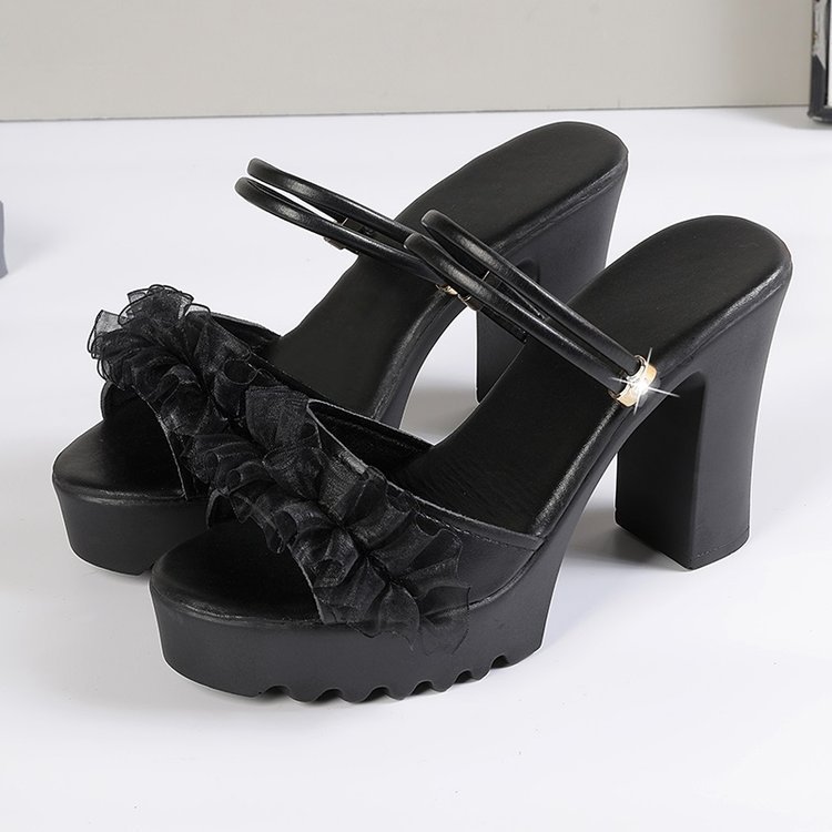 Zapatillas de tacón alto para mujeres 2026 verano versátil nuevo tacones gruesos de cuero suave para mujeres zapatillas de altura gruesa
