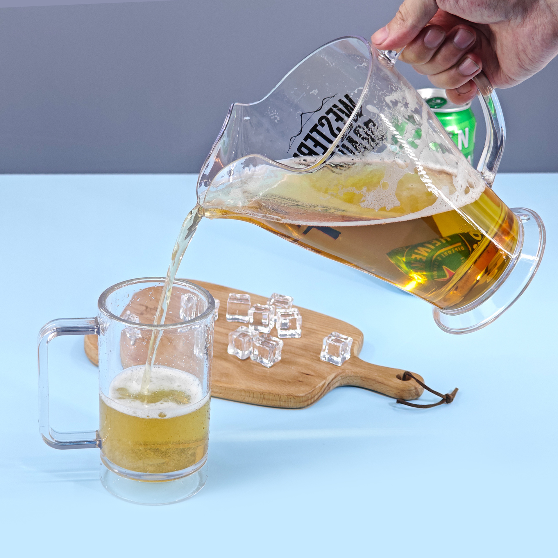 Personalizada de gran capacidad hervidor de cerveza de plástico doméstico acrílico transparente al aire libre resistente al calor hervidor de escala de cinta fría