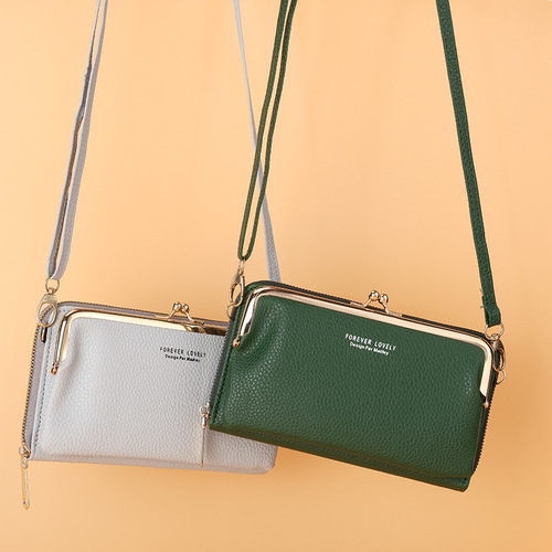  new style women's long hand-held large-capacity double-layer mobile phone wallet clip lock zipper shoulder crossbody bag