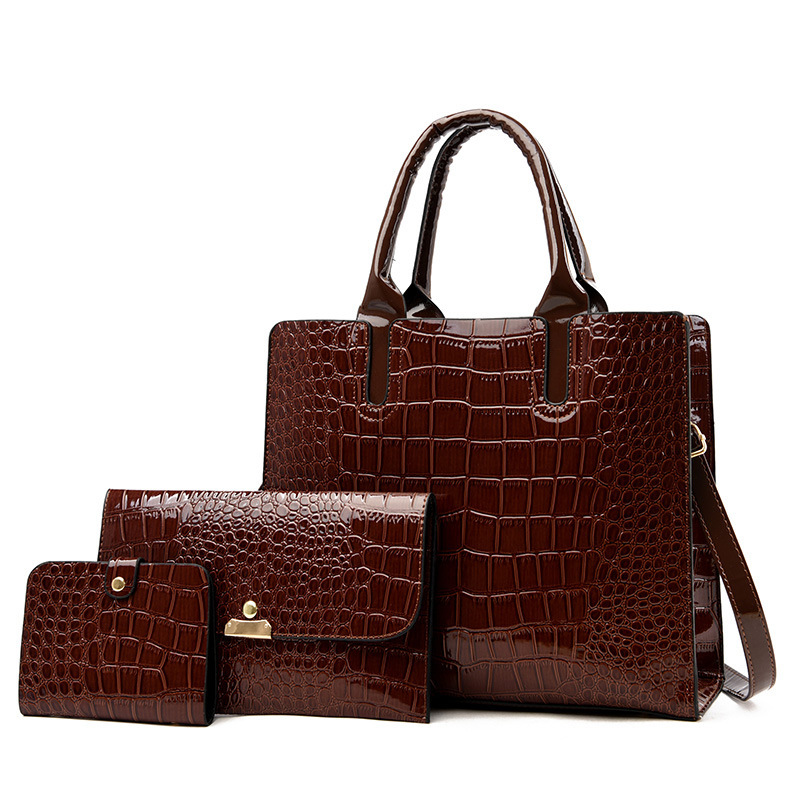 2022 New European and American Fashion Patent Leather Crocodile Shoulder Crossbody Handbag Three-piece Set Women's Bag Large 2022 New European and American Fashion Patent Leather Crocodile Shoulder Crossbody Handbag Three-piece Set Women's Bag Large