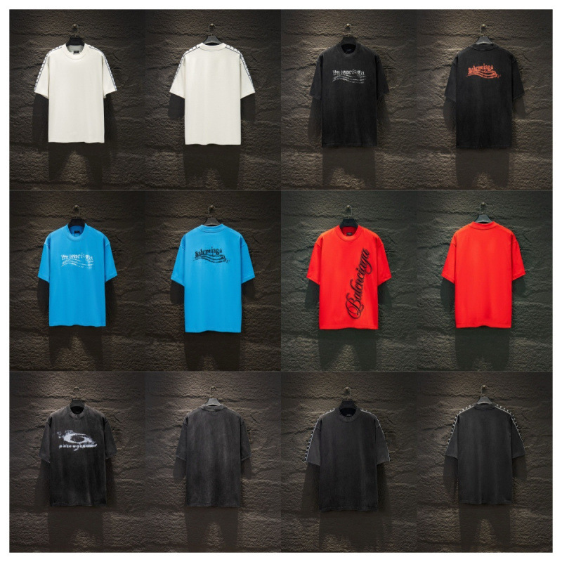 Foreign Trade Cross-Border Wholesale 26Ss Authentic Version of Parisian Heavy-Duty Washed Vintage Printed Embroidered Distressed Short-Sleeve T-Shirt Foreign Trade Cross-Border Wholesale 26Ss Authentic Version of Parisian Heavy-Duty Washed Vintage Printed Embroidered Distressed Short-Sleeve T-Shirt