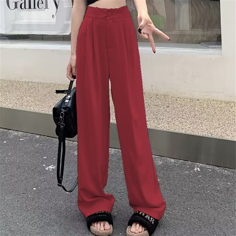 2026 Early Autumn New Style Suit Straight-Leg Pants High-Waisted Elastic Suit Pants Summer Black Wide-Leg Suit Pants Petite Size