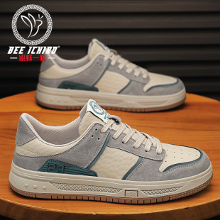 蜜蜂一狼 Flagship store men's shoes autumn and winter new frosted casual sneakers genuine leather men's shoes thick sole versatile leather shoes