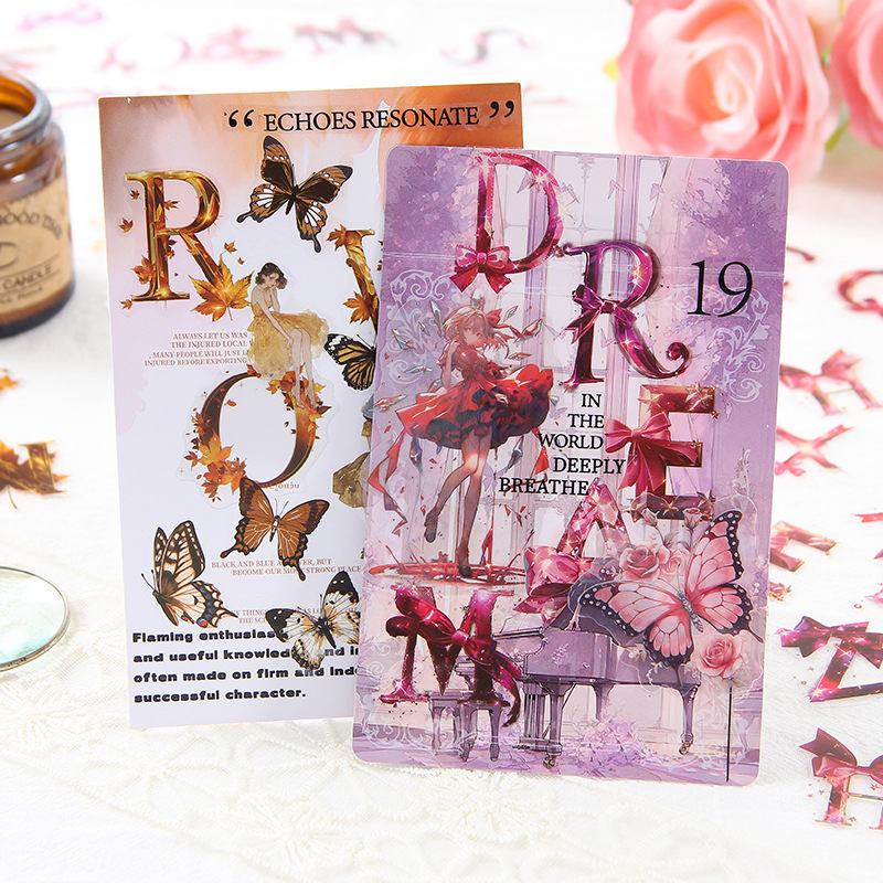 Prisma Diccionario transparente pegatinas impermeables para mascotas letras mayúsculas Inglés libros de mano materiales decorativos pegatinas letras retro