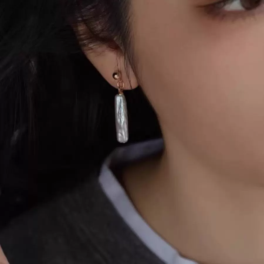 小银条实拍高品质原创天然炫彩巴洛克牙签S925银耳饰轻奢耳环