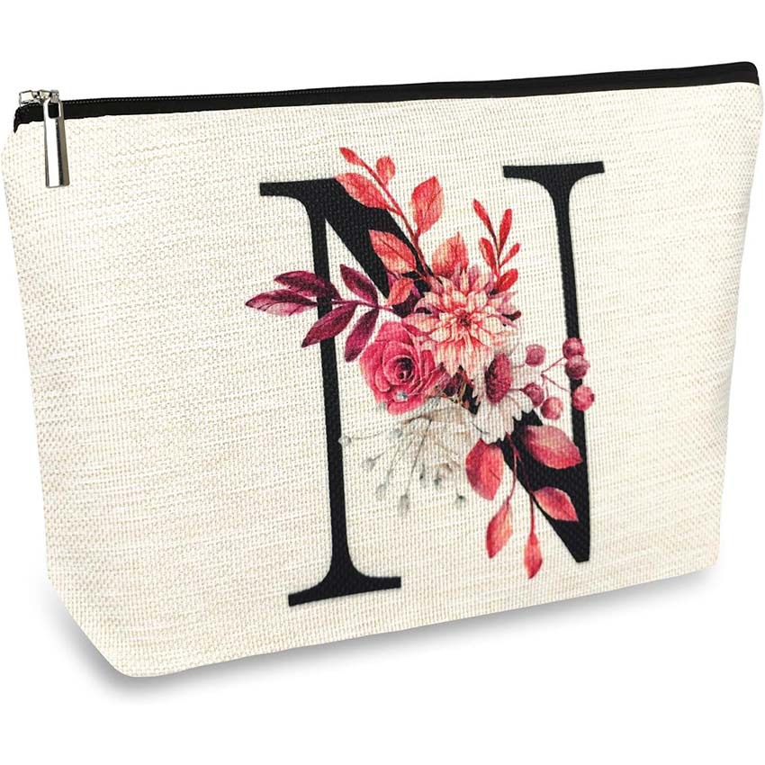 Bolso de cosméticos para mujer de Amazon transfronterizo letra patrón creativo bolsa de cosméticos bolsa de almacenamiento bolsa de cremallera impermeable de lino