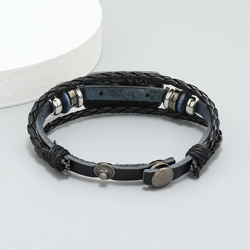 1 Piece Retro Geometric Letter Pu Leather Alloy Iron Couple Bracelets