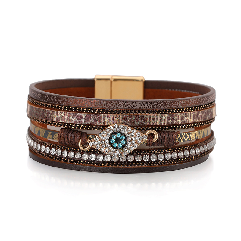 Ethnic Style Devilu0027S Eye Pu Leather Braid Rhinestones Womenu0027S Bracelets