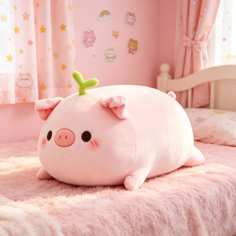 Cute little pig plush pillow toy, stuffed animal, little grass pig children's doll, a birthday gift for a best friend