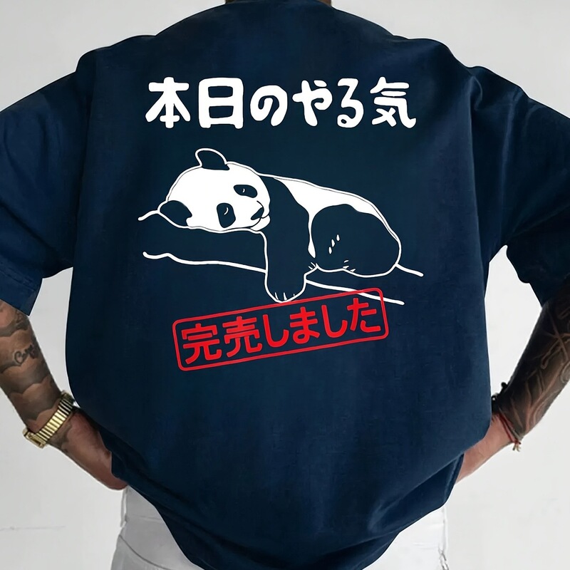 Panda Round Neck Short-Sleeved T-Shirt Japanese Summer Pure Cotton Loose Printed Fashion Casual Sports Men's Top Cartoon