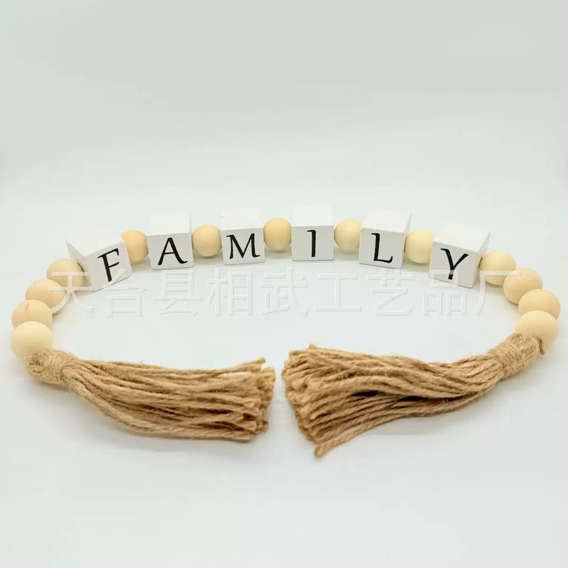 2024 Printed HOME Diamond Hemp Rope Tassel Beads Creative DIY Hemp Rope Wooden Beads Home Decoration Pendant