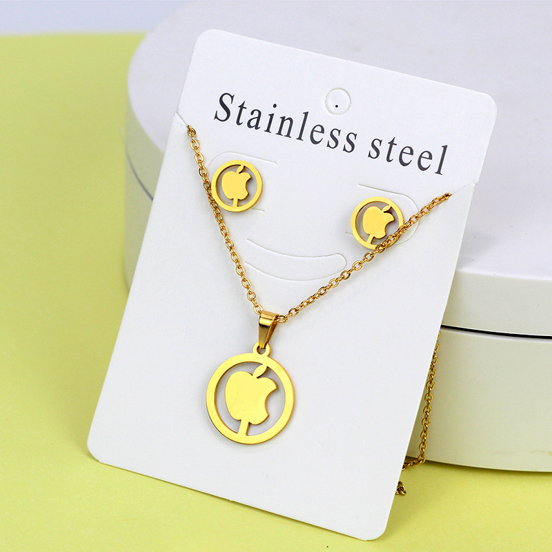 Conjunto de collar de pendientes de oro de acero inoxidable europeo y americano, collar de mariposa de amor de diamante, colgante, cadena de clavícula, fábrica al por mayor