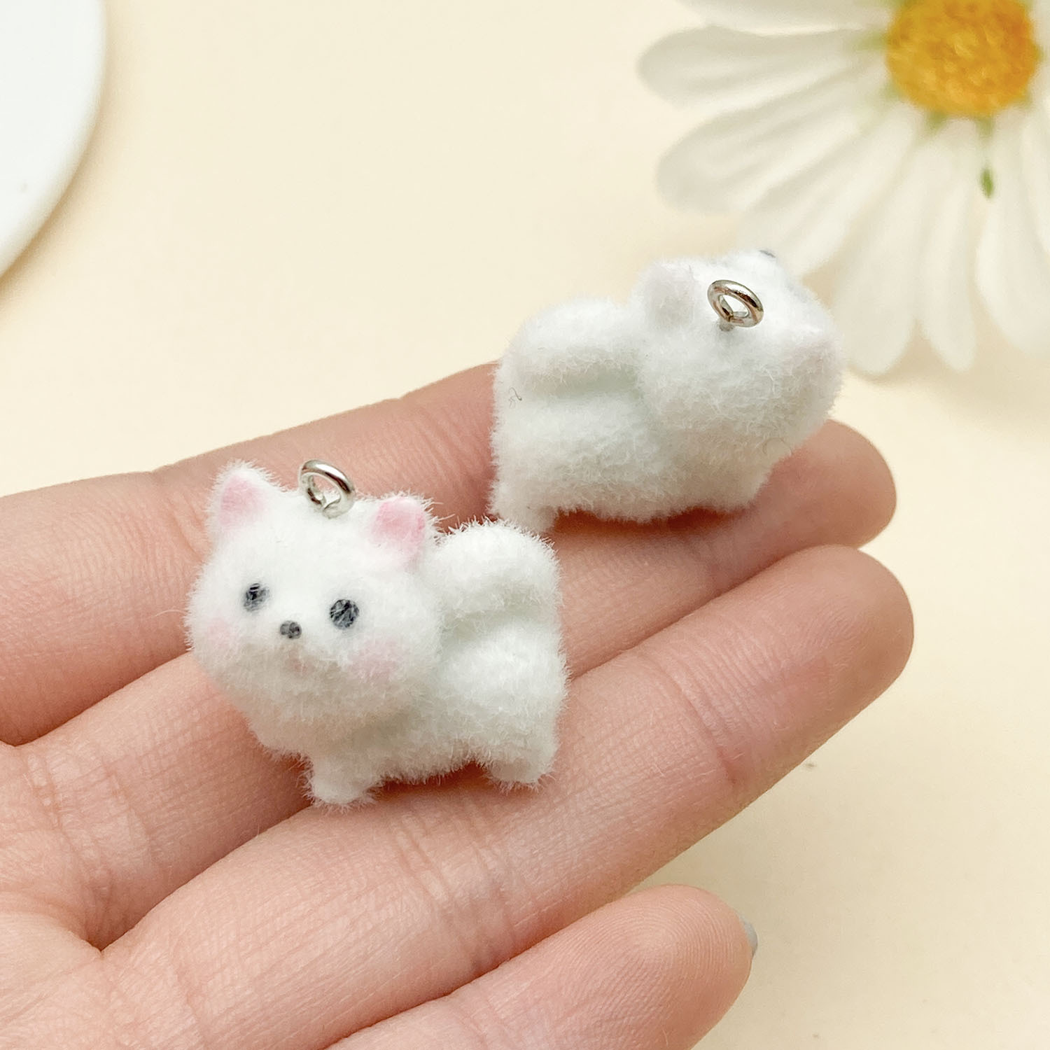 23141-1 화이트 핑크 수지 무리 동물 강아지 모사예 개 23x23mm-4g