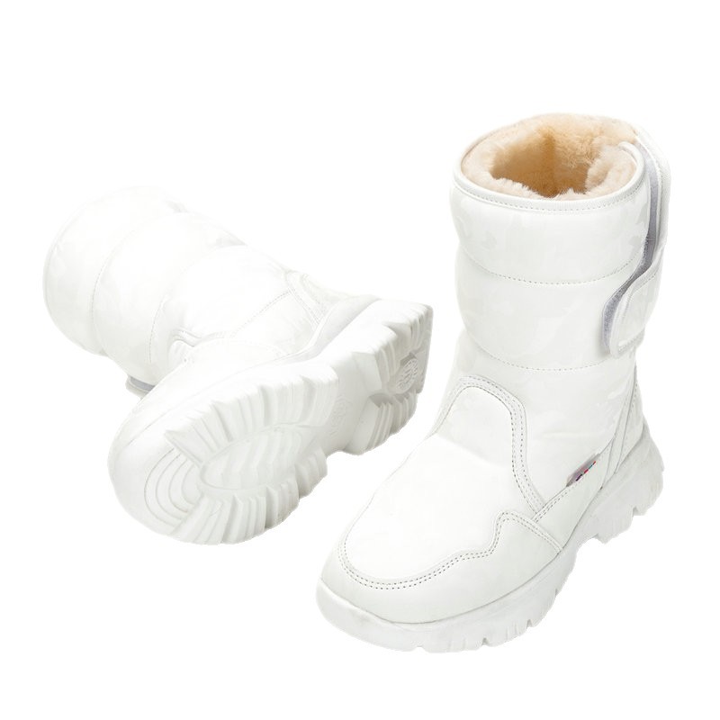Botas de nieve blancas para niños y niñas para padres e hijos, turismo de esquí de camuflaje simple, grueso, impermeable y antideslizante, envío transfronterizo de una pieza image 7