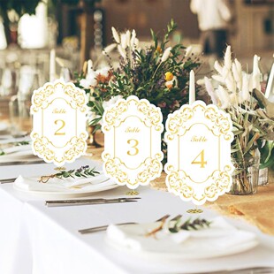 Cross-border Wedding Season in stock European-style Bronzing Double-sided Table Card Lace-shaped Table Card 1-25 head tabel