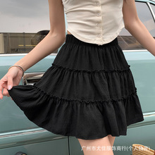 韩版芭蕾风半身裙短裙女夏季可爱甜美高腰蛋糕裙小个子蓬蓬小黑裙