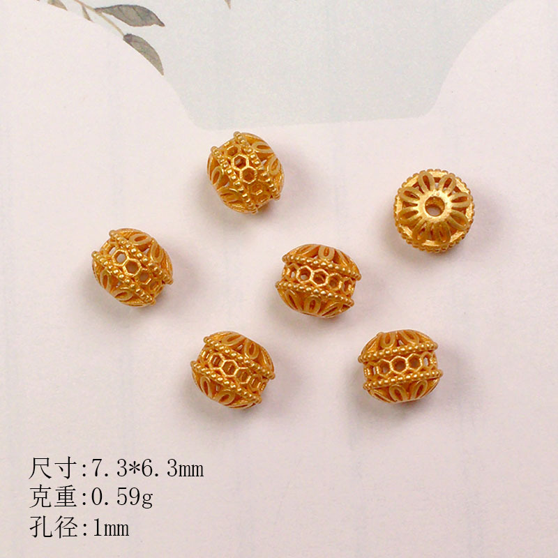 S925 Silver Gold-Plated Spacer Beads Walnut Zaki Fu Character Silver Beads Accessories Bracelet Necklace DIY Handmade Semi-Finished Products