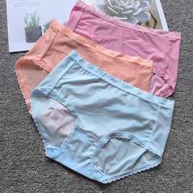 薄款女士内裤三角弹力打底简约时尚中腰蕾丝边性感纯欲半透明短裤