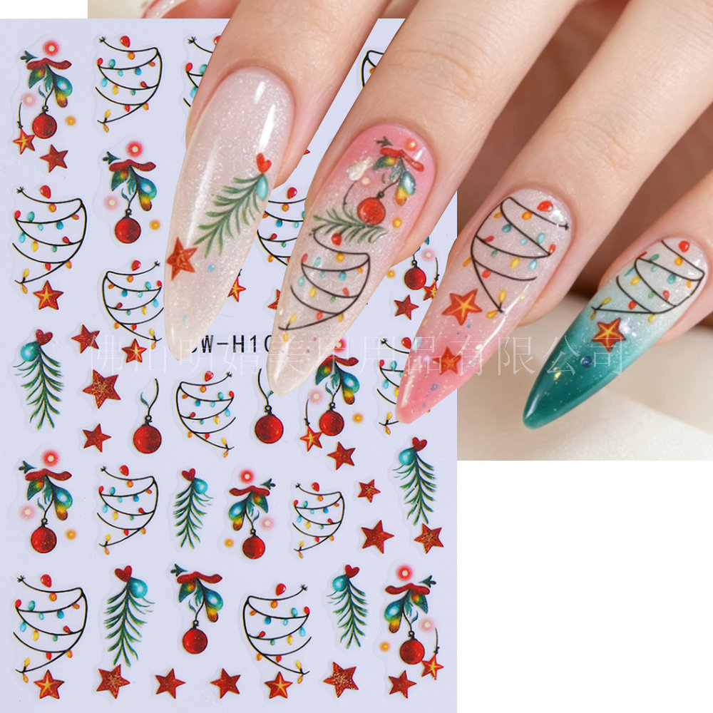 New cross-border nail art stickers: glow-in-the-dark Christmas cute cartoon Christmas tree, cookie man, and string light nail stickers