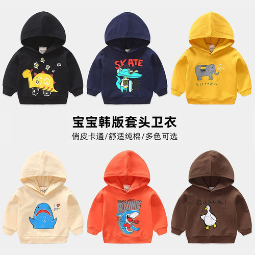 Children's sweatshirts, Korean style children's clothing, spring and autumn clothing, new baby cartoon tops, boys' pullovers, bottoming hooded clothing