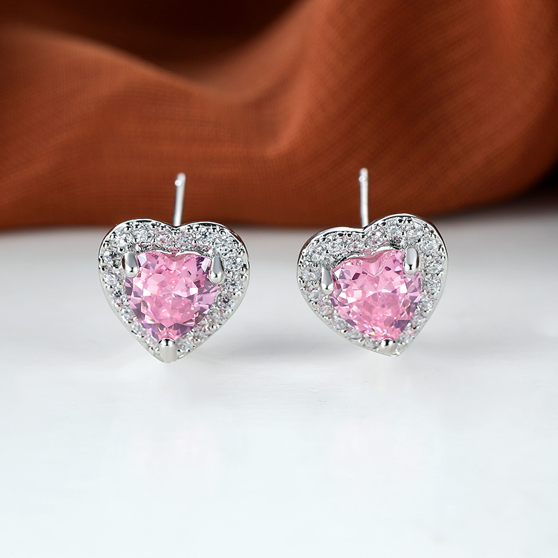 Fashion Square Heart Shape Copper Inlay Zircon Ear Studs 1 Pair