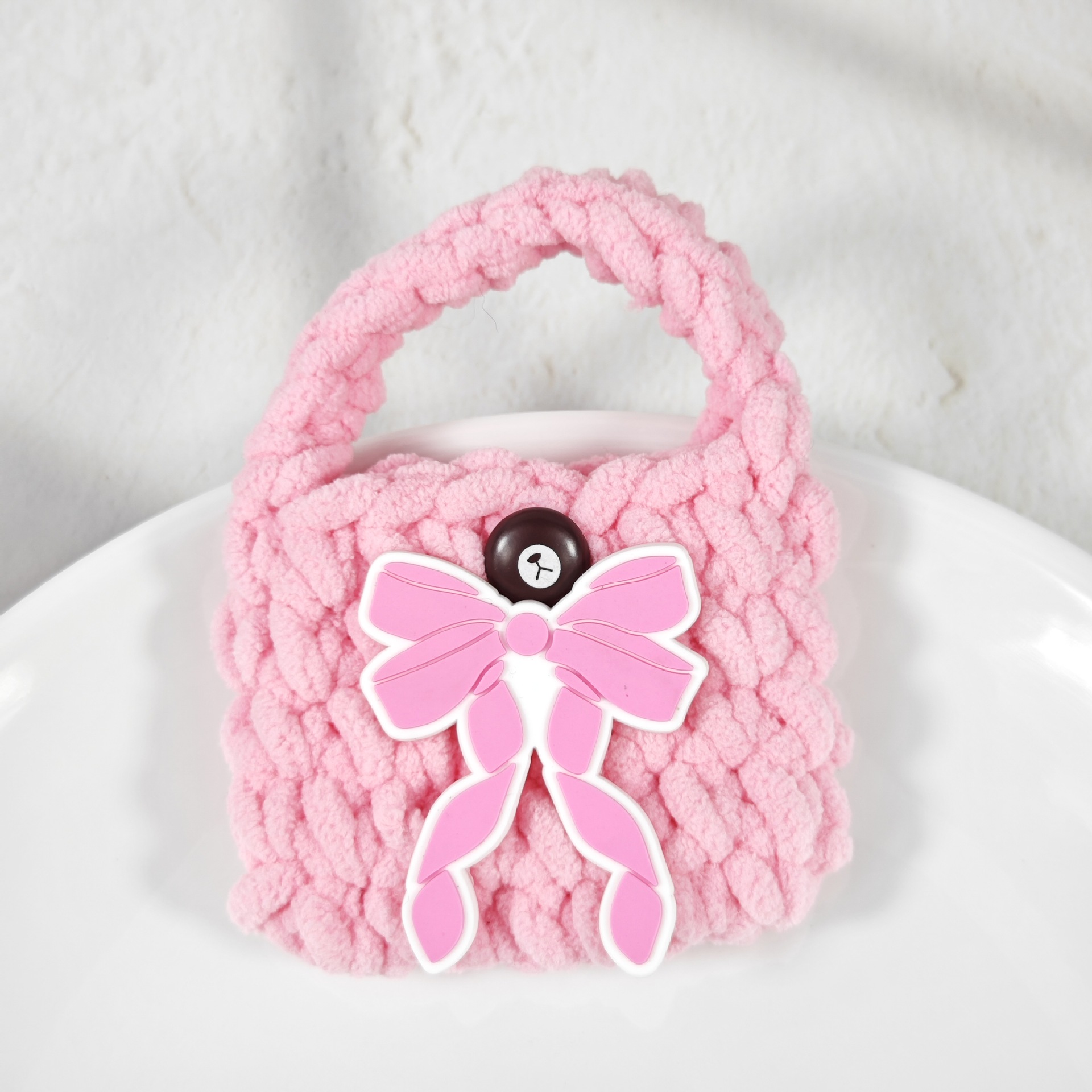 Nuevo lindo oso regalo tipo arco bolsas de auriculares de punto bolsas de cambio de color sólido bolsas de cambio de peluche