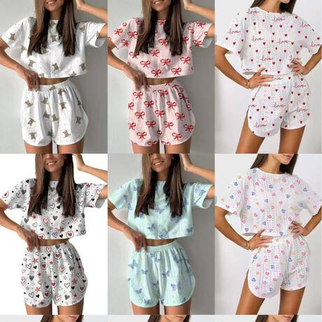 2025 Cross-border European and American Women's Short-sleeved Shorts Jacquard Printed Summer Fashion Two-piece Pajamas Home Clothes suit