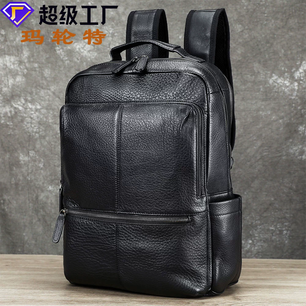 玛轮特 Backpack, leather capacious laptop, genuine leather, high-end, cowhide