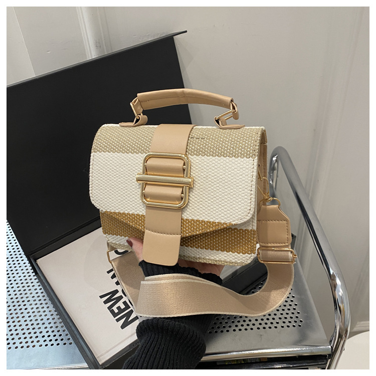 337g Weight Polyester Lining Material Sewing Thread Fashion Element Magnetic Buckle, Flip Cover Closure Type Top Handle, Sling Strap Strap Type Crossbody Bag Bags Type Casual, Daily, Shopping Occasion Pu Leather Material Stripe Pattern All Seasons Season Women's Gender Classic Style Style Square Shape Women's Pu Leather Stripe Classic Style Sewing Thread Square Magnetic Buckle Flip Cover Crossbody Bag 15