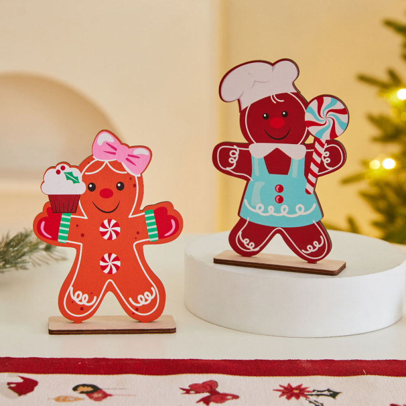国境を越えた新しい木製クリスマスツリーデスクトップオーナメント雪だるま老人オーナメントクリスマスオーナメントジンジャーブレッドマンオーナメント|undefined