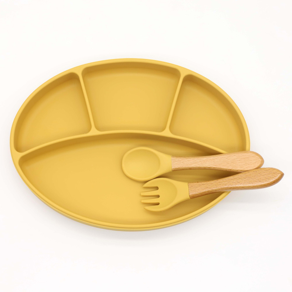 Venta caliente suplemento de alimentos para bebés vajilla de silicona conjunto de silicona para niños lechón tazón integrado Placa de silicona