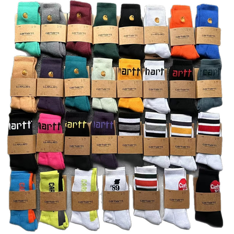 Carhartt Men's and Women's Towel-Bottom Gold Label Embroidered Sports Socks, Mid-Calf Thickened Skateboard Socks, Sweat-Absorbent Carhartt Men's and Women's Towel-Bottom Gold Label Embroidered Sports Socks, Mid-Calf Thickened Skateboard Socks, Sweat-Absorbent