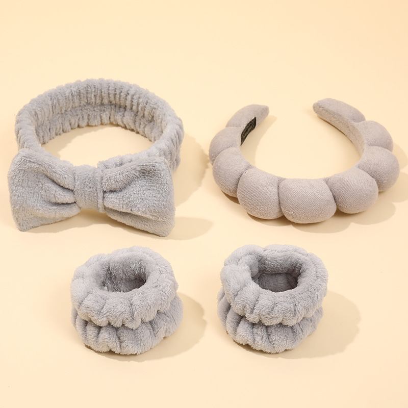 Diadema de nube transfronteriza europea y americana, esponja, diadema de giro superior de cráneo alto, diadema de lavado de cara femenino, pulsera, traje de cuatro piezas