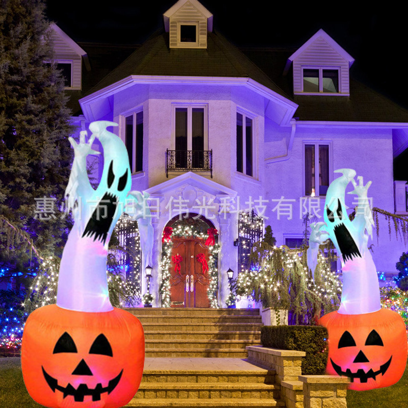 跨境亚马逊6ft南瓜白鬼精灵气模 万圣节鬼节恐怖气氛场景发光气模
