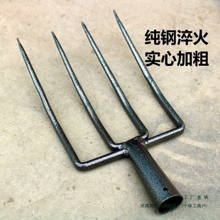 Four-Prong Solid New Full Manganese Steel Thickened Weighted Fork Agricultural Fork Manure Four-Prong Fork Head for Loosening Soil and Turning over Land