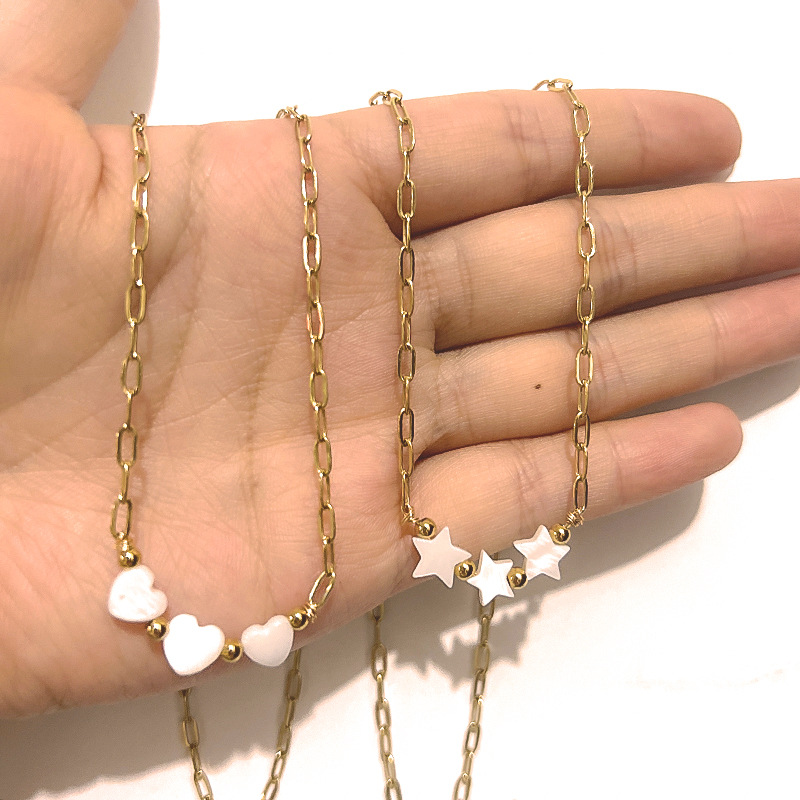 12g Weight Necklace Classification 1 Piece Quantity Sweet Star Heart Shape Stainless Steel Shell Plating Necklace