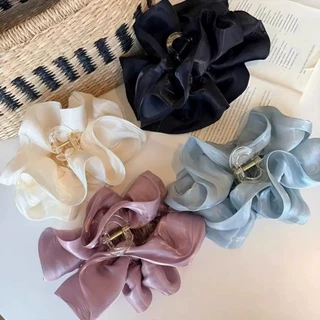 盘发鲨鱼夹绸缎大号花朵抓夹气质后脑勺大肠发圈发夹女丝绸抓夹
