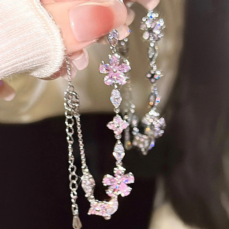 Pink Cherry Blossom Bow Bracelet for Women Ins Niche Accessible Luxury Elegant High-End Cool Bestie Jewelry Trend Pink Cherry Blossom Bow Bracelet for Women Ins Niche Accessible Luxury Elegant High-End Cool Bestie Jewelry Trend