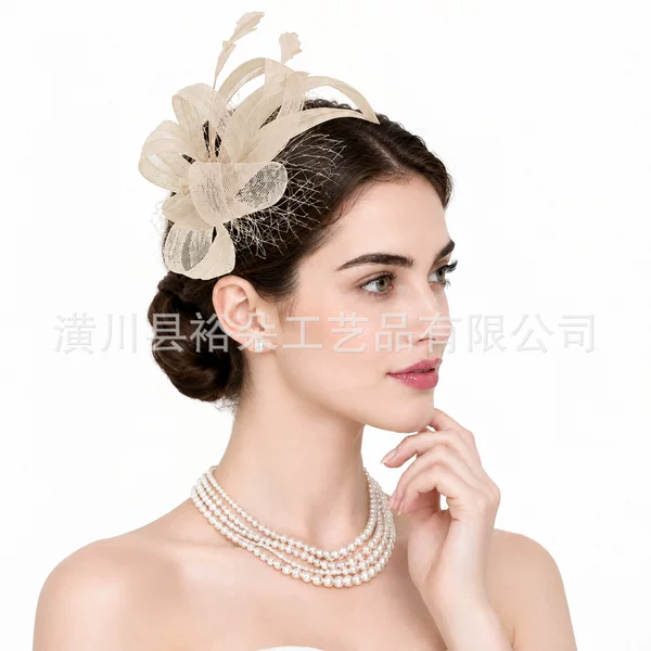 Cross-border mesh feather headband, women's European and American style, suitable for banquets, horse races, tea parties, bridal weddings, and vintage hair accessories
