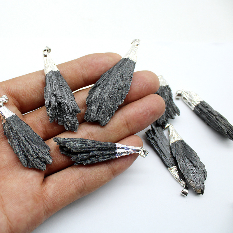 Natural Black Tourmaline Pendant Crystal Gravel Necklace Irregular DIY Jewelry Accessories Black Tourmaline Original Stone Pendant