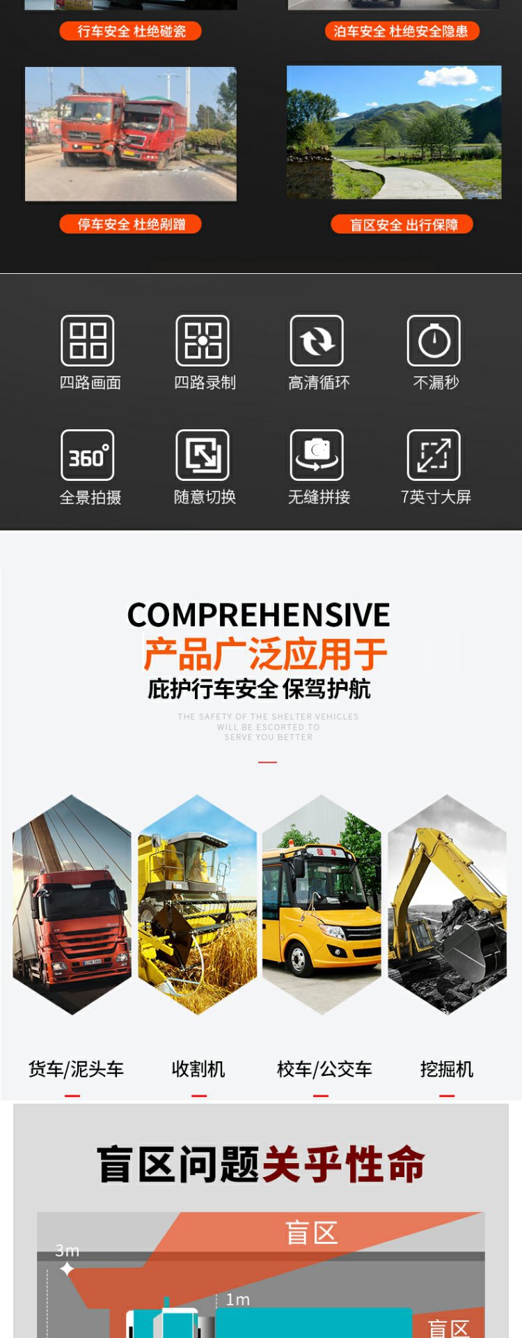 12v24V car semi-trailer harvester truck reversing image monitoring recorder all-in-one high-definition camera