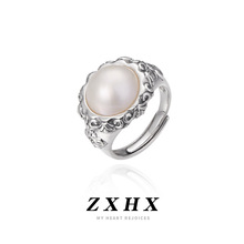 s925纯银镶嵌马贝珍珠戒指女奢华名媛气质高级感小众简约活口指环