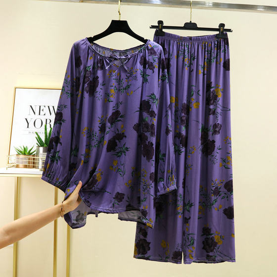 Women's Summer Mother Clothes Casual Artificial Cotton Home Clothes Thin Air-conditioning Clothing Two-piece Cotton Silk Pajamas Pajamas suit