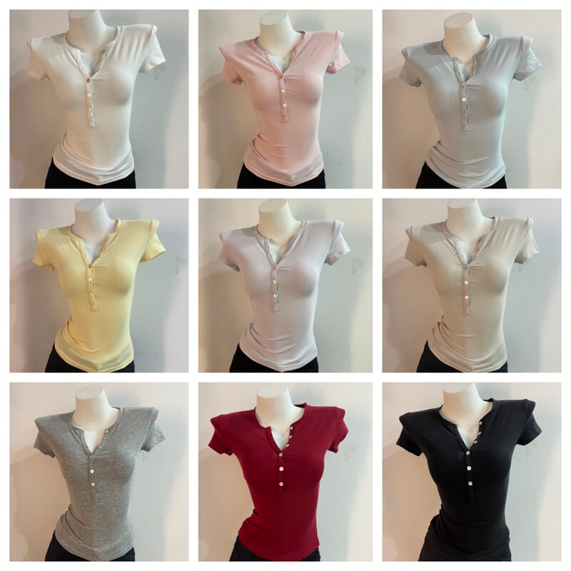 Luholdtight Same Style Regular Shoulder Short-Sleeve T-Shirt for Women, Slim Fit Henley Style, Summer Tencel Pure Desire Top