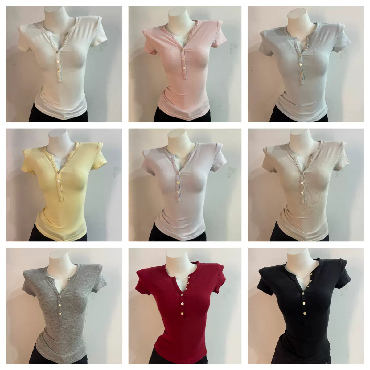 luHOLDTIGHT同款正肩短袖t恤女修身亨利气质打底夏季天丝纯欲上衣