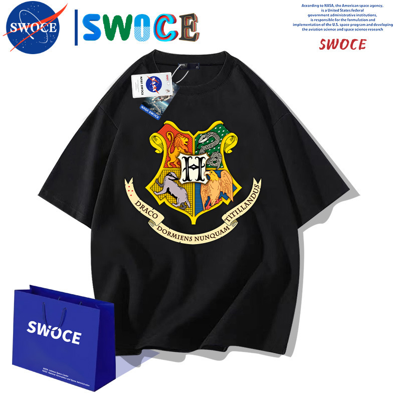 Harry Potter Cotton Short-sleeved T-shirt for Men and Women Summer Young Students American Style Loose Half-sleeved T-shirt Harry Potter Cotton Short-sleeved T-shirt for Men and Women Summer Young Students American Style Loose Half-sleeved T-shirt