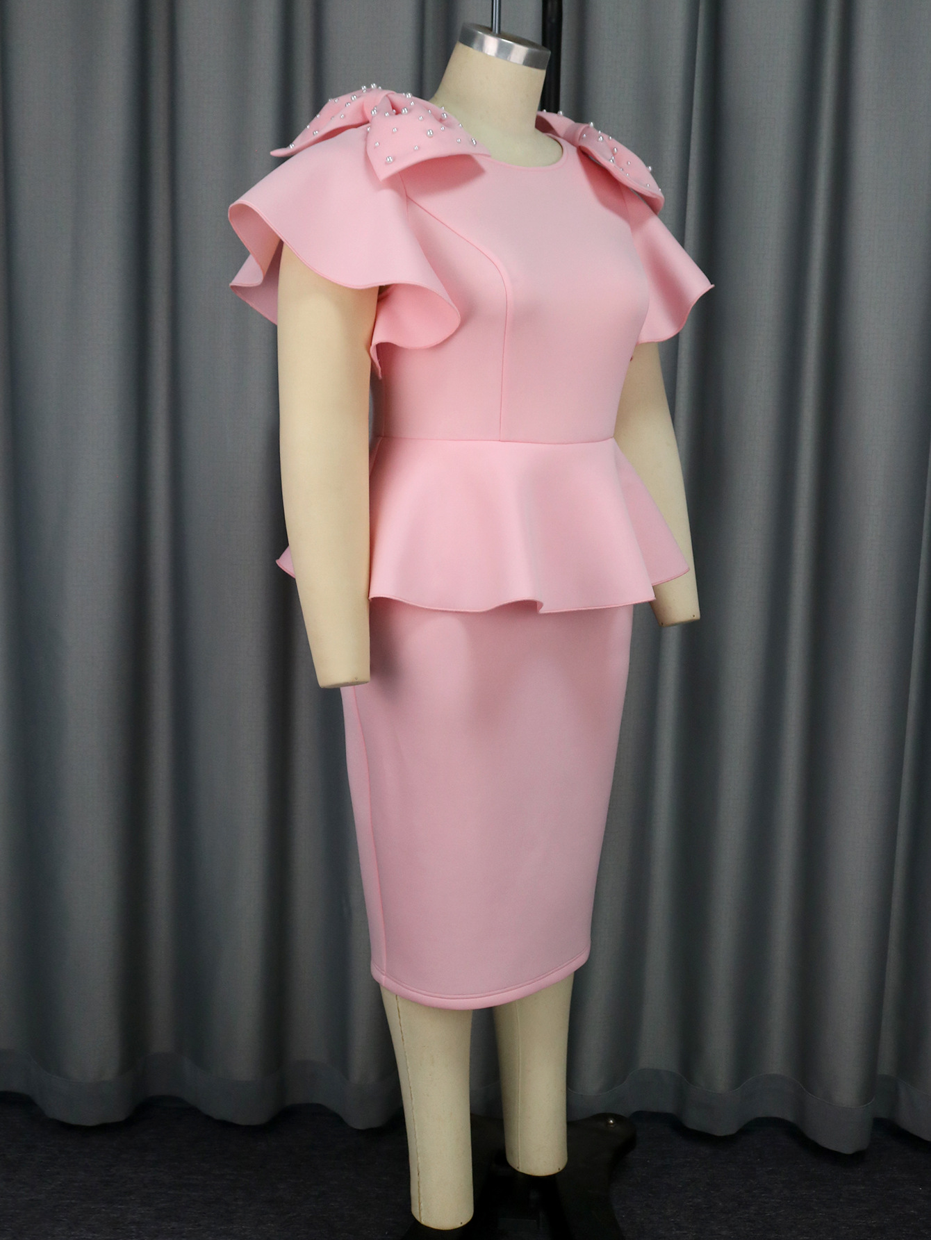 Elegant plus size damklänning med rosett och hög midja_voghion.com