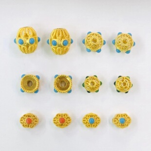 G18K gold ancient method gold inlaid blue pine stone gem bracelet necklace DIY accessories
